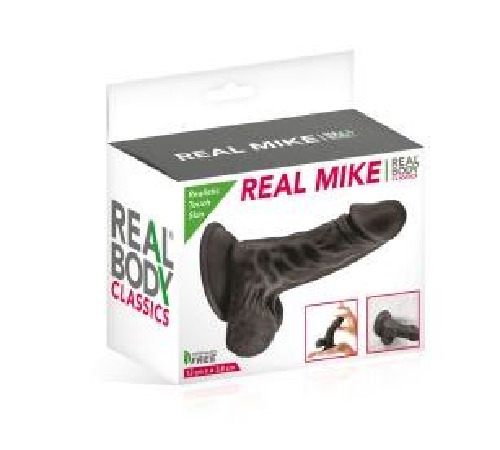 Фалоімітатор із присоскою Real Body — Real Mike Black, TPE, діаметр 3,8 см