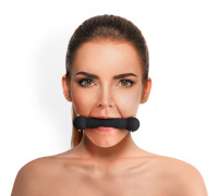 Кляп Палиця, силікон та натуральна шкіра, Art of Sex - Gag Stick Silicon, Чорний