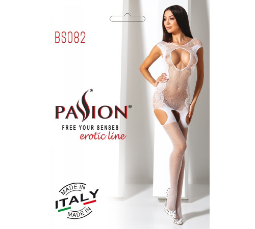 Ажурный бодистокинг с чулками Passion BS082 white
