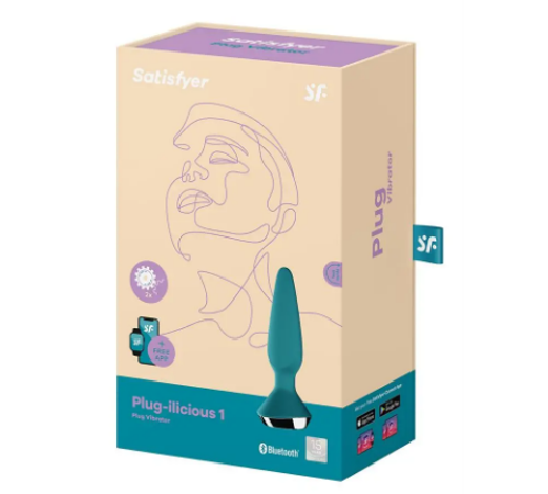 T360156 Анальна пробка з двома моторами та керуванням телефоном Satisfyer Plug-ilicious 1 Petrol