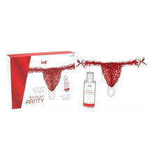 Набор Intt BRAZILIAN PANTY RED: трусики на завязках S-XL с жемчужным кольцом + клубничный лубрикант