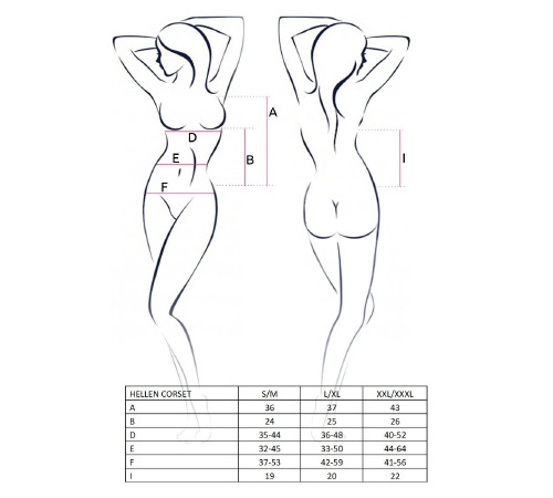 Корсет з пажами HELLEN CORSET black L/XL - Passion, трусики, напівпрозорий