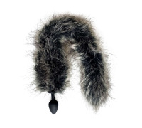 Силиконовая анальная пробка с хвостом черно/серая размер S