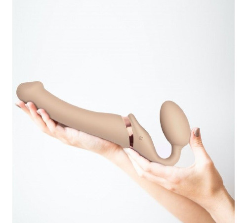 Безремінний страпон з вібрацією Strap-On-Me Vibrating Flesh M, діаметр 3,3см, пульт ДК, регульований