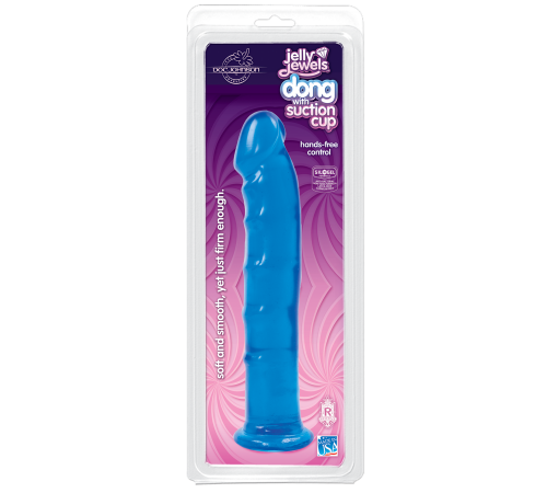 Фалоімітатор Doc Johnson Jelly Jewels Dong & Suction Cup Blue, діаметр 3,6 см, антибактеріальний ПВХ