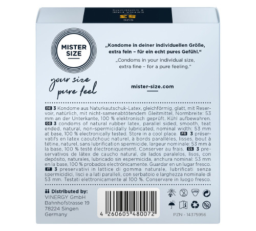 Презервативы Mister Size - pure feel - 53 (3 condoms), толщина 0,05 мм