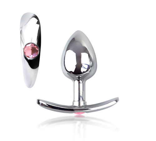 Металева анальна пробка для довготривалого носіння з Рожевим кристалом S, Діаметр 2,5, Довжина 6,5