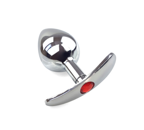 Металева анальна пробка для довготривалого носіння з Червоним кристалом L, Діаметр 3.7, Довжина 8.7