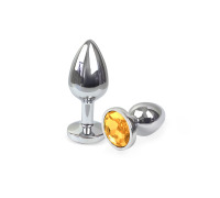 Металева анальна пробка L з Жовтим кристалом, довжина 9см, діаметр 4см