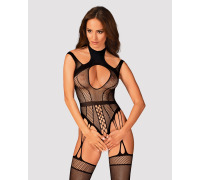 Ажурный бодистокинг с отверстиями Obsessive Bodystocking G327 black S/M/L, черный, комбинезон, с дос