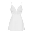 Сатиновый пеньюар с кружевом Obsessive 810-BAB-2 babydoll & thong S/M, белый, пеньюар, танга