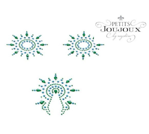 Пэстис из кристаллов Petits Joujoux Gloria set of 3 - Green/Blue, украшение на грудь и вульву