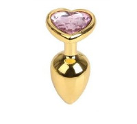 Анальная пробка Gold Metal Heart Light Pink, M