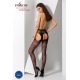 Эротические колготки-бодистокинг Passion S022 black, имитация цветочных чулочков и пояса для чулок