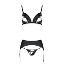 Комплект из эко-кожи Passion Miley Set black L/XL: трусики, бюстгальтер, пояс для чулок 