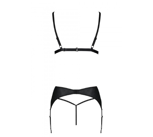 Комплект из эко-кожи Passion Miley Set black L/XL: трусики, бюстгальтер, пояс для чулок 