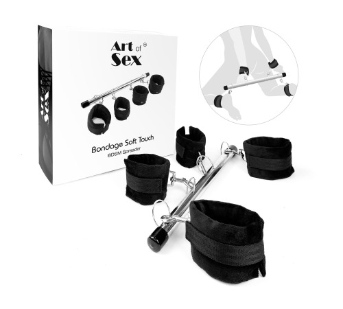 Колодка - распорка для рук и ног Art of Sex - BDSM Spreader Soft Touch, Черный