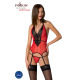 Корсет з пажами для панчіх Passion PEONIA CORSET L/XL red, стрінги