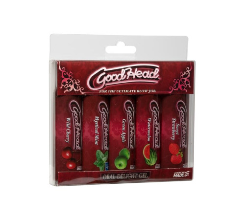 Смазка-гель для орального секса Doc Johnson GoodHead, набор 5х29мл, клубника, вишня, арбуз, мята, яб