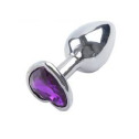 Анальная пробка Silver Metal Heart Dark Violet, M