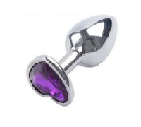 Анальная пробка Silver Metal Heart Dark Violet, M