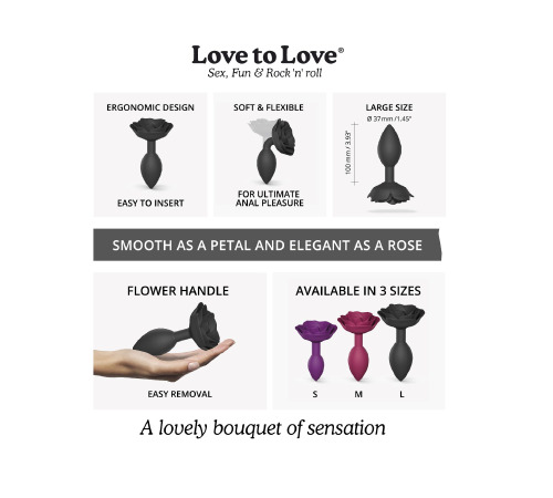 Силиконовая анальная пробка Love To Love OPEN ROSES L SIZE - BLACK ONYX
