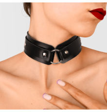 БДСМ ошейник с кольцом Collar with ring, натуральная кожа, Черный