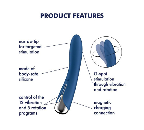 Вибратор точки G с вращением Satisfyer Spinning Vibe 1 Blue, 2 мотора