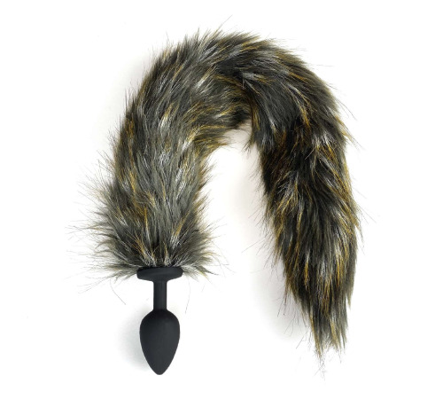 Силіконова анальна пробка з хвостом чорно / руда розмір L