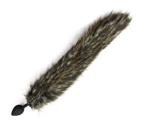 Силіконова анальна пробка з хвостом чорно / руда розмір L