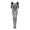 Сетчатый бодистокинг с имитацией подвязок Obsessive Bodystocking G329 XL/XXL, black, с доступом