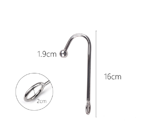 Металлический анальный крюк с одним шариком 19мм, длина 160 мм, диаметр кольца 20мм