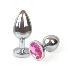 Металлическая анальная пробка L с Светло розовым кристаллом , длина 9см, диаметр 4см