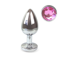 Металева анальна пробка L зі Світло рожевим кристалом, довжина 9см, діаметр 4см