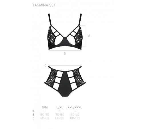 Комплект из эко-кожи Passion Tamaris Set black XXL/XXXL: бюстгальтер и трусики с перфорацией