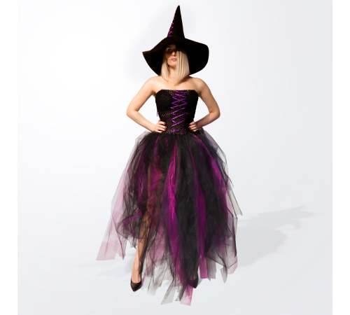 Костюм ведьмы с пышной юбкой и шляпой размер XS-M