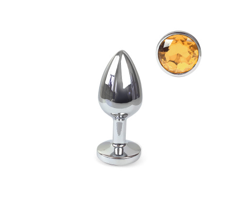 Металева анальна пробка L з Жовтим кристалом, довжина 9см, діаметр 4см