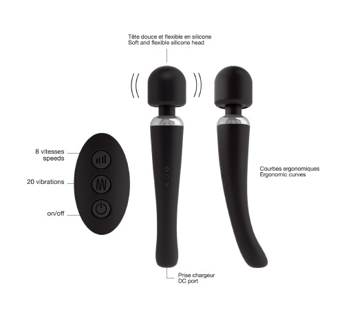 Мощный вибромассажер Dorcel MEGAWAND Black водонепроницаемый, перезаряжаемый, 160 режимов