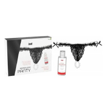 Набор Intt BRAZILIAN PANTY BLACK: трусики на завязках S-XL с жемчужным кольцом + клубничная смазка