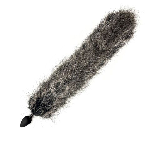 Силіконова анальна пробка з хвостом чорно / сіра розмір S