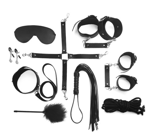 Набор Art of Sex - BDSM Set Leather, 10 предметов, натуральная кожа, Черный