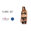Комплект белья FLORIS SET black S/M - Passion Exclusive: лиф, трусики, пояс для чулок