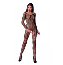 Бодистокинг Passion BS068 black, комбинезон, крупная сетка, длинный рукав