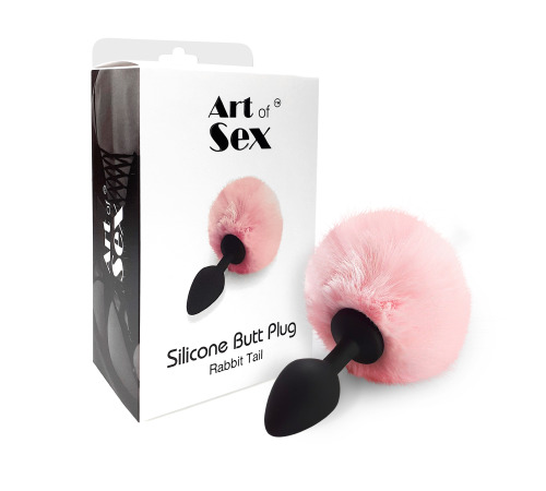 Силіконова анальна пробка М Art of Sex - Bunny Tails Butt plug, Рожевий