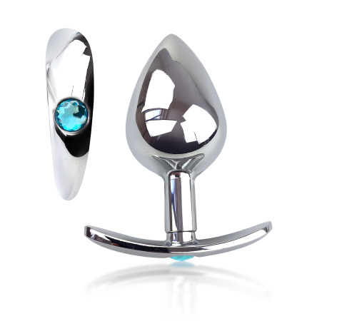 Металева анальна пробка для довготривалого носіння з Блакитним кристалом L, Діаметр 3.7, Довжина 8.7