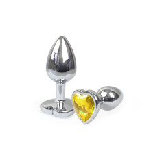 Металева анальна пробка Серце S з Жовтим кристалом, довжина 7см, діаметр 2,8см