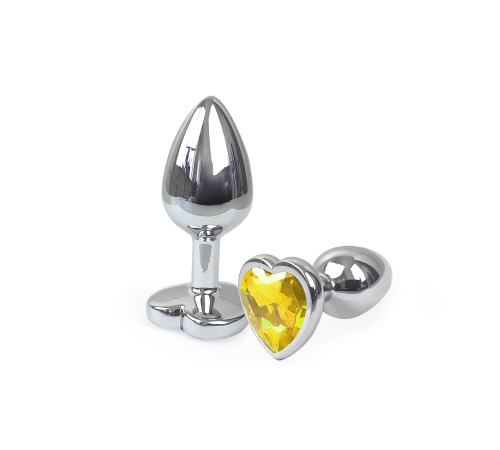 Металева анальна пробка Серце S з Жовтим кристалом, довжина 7см, діаметр 2,8см