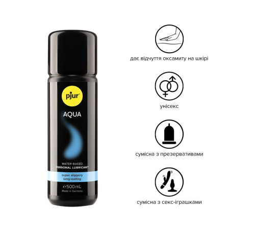 Лубрикант на водной основе pjur Aqua 500 мл, эффект бархатистой кожи без прилипания