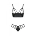 Комплект из эко-кожи Passion Malwia Bikini black XXL/XXXL: с люверсами и ремешками, бра и трусики