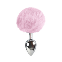 Металева анальна пробка L з рожевим хвостиком